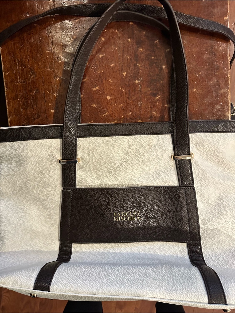 Badgley Mischka White and brown Leather Tote